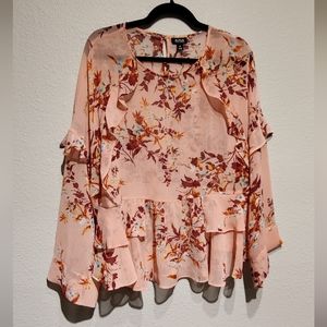 a.n.a. Sheer Floral Peplum Blouse